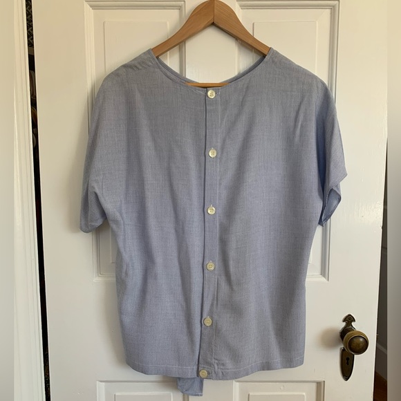 Madewell Button Back Tie Tee in Blue and White Pinstripe - Picture 6 of 11